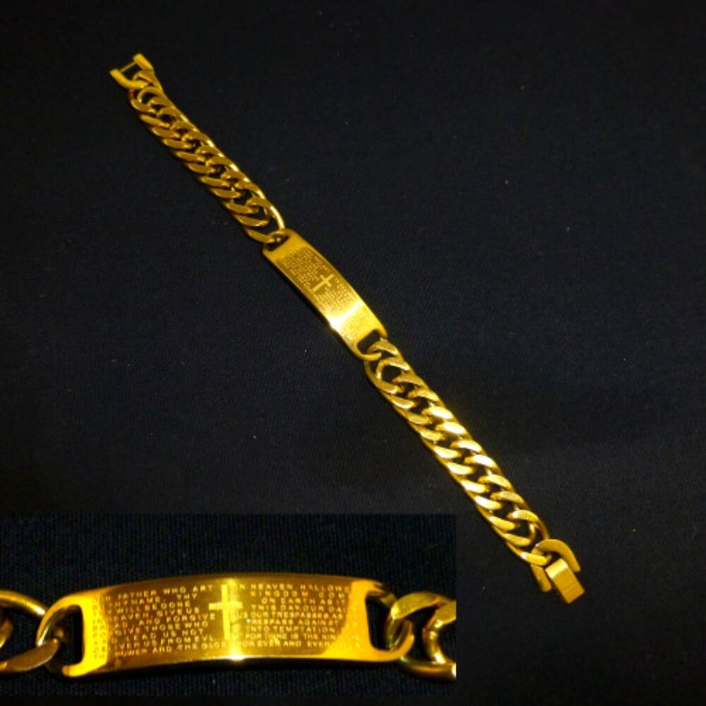 Beautiful English Laundry Lord's Prayer religious gold stainless bracelet men's